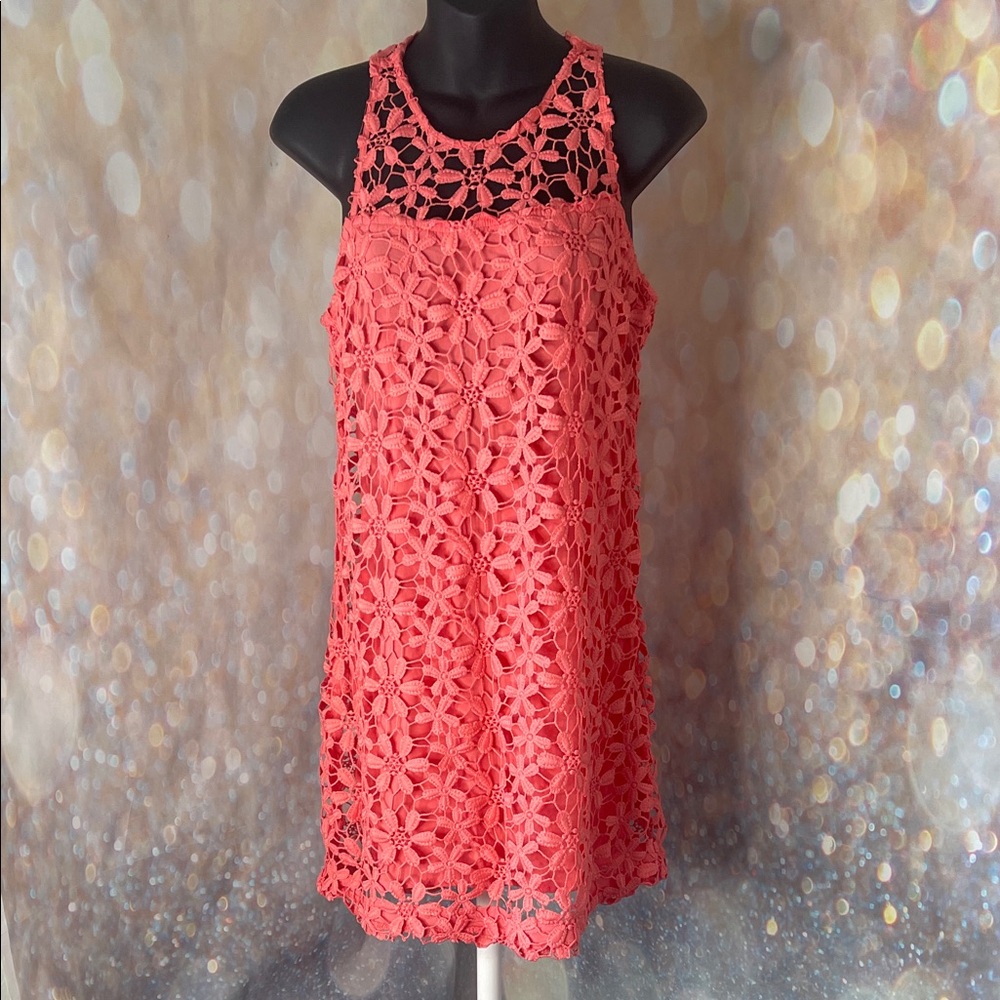 Holister Coral Crochet Shift Dress Size Large Lined